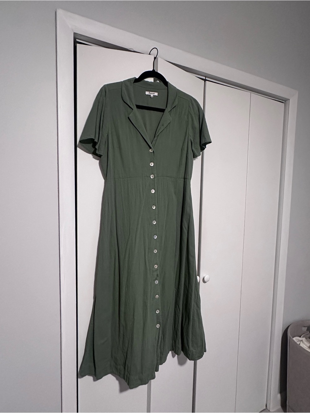 Madewell Olive Green Short-Sleeve Button-Front Dress - Picture 5 of 5